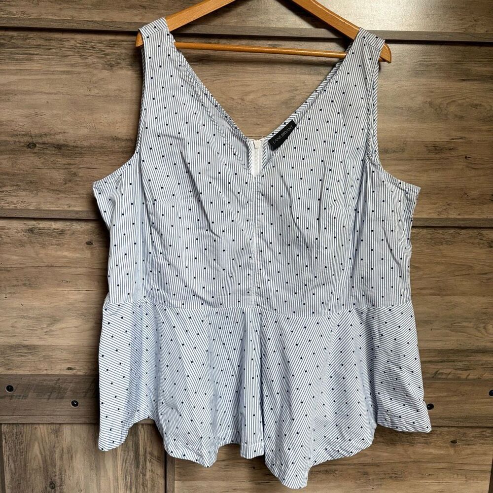 Lane Bryant 28 Blue White Striped Sleeveless Top Blue Polka Dot Preppy Boardwalk